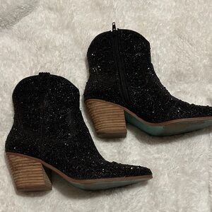 Black Glitter Ankle Boots